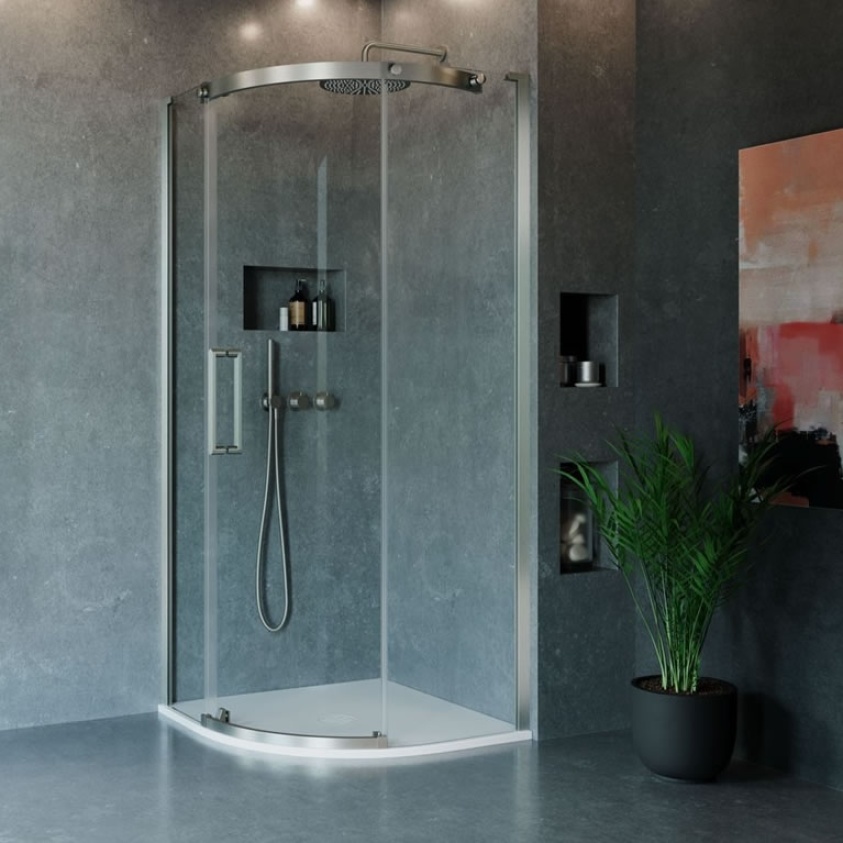 Lifestyle image of Crosswater Optix 10 Brushed Stainless Steel Quadrant Shower Enclosure